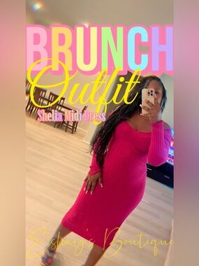 Sheila Ribbed Midi Dress - Bright Pink Long-Sleeve